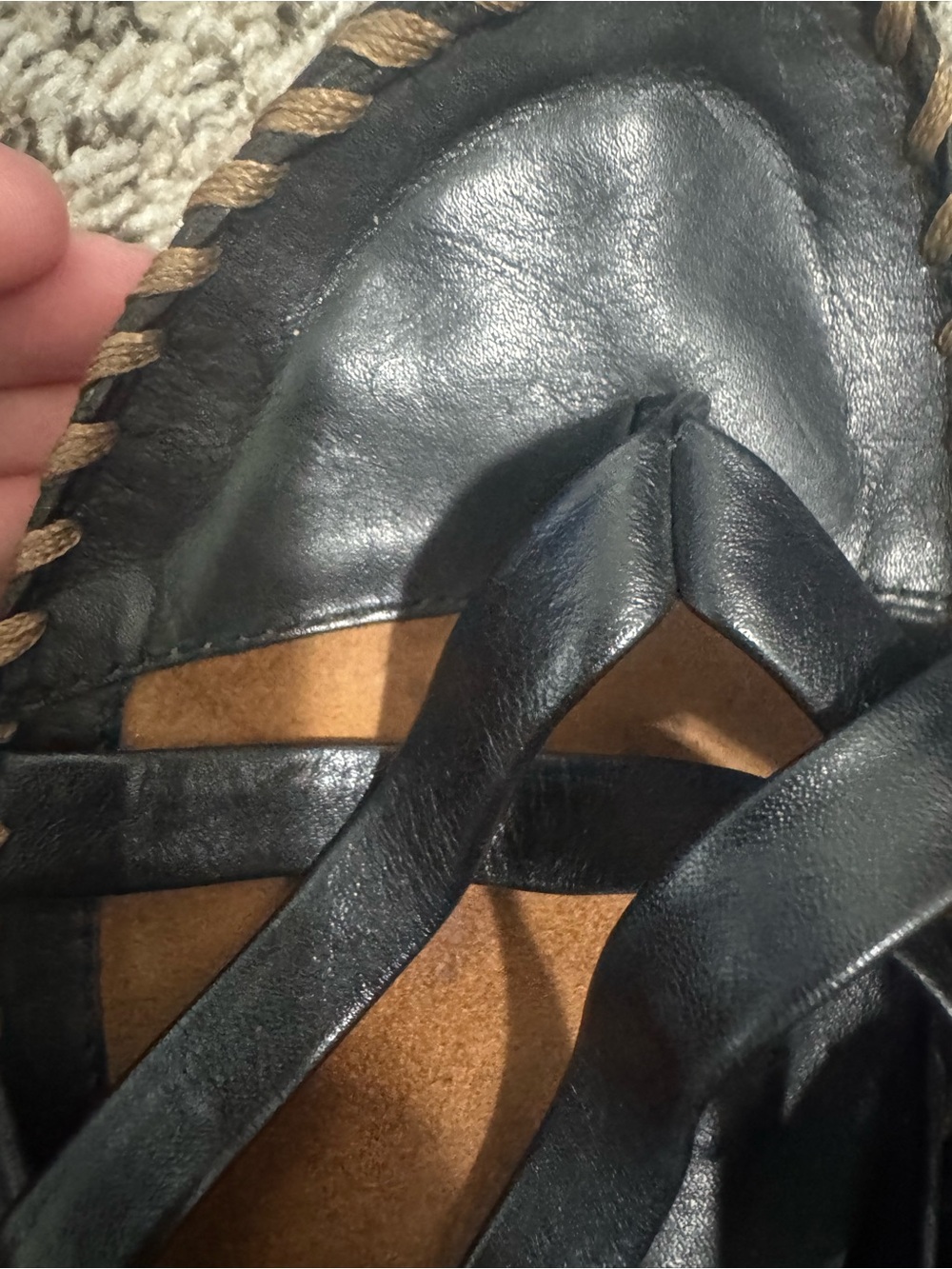 Ariat Black Leather Cross‑Strap Sandals with Brown Insole - Picture 5 of 7